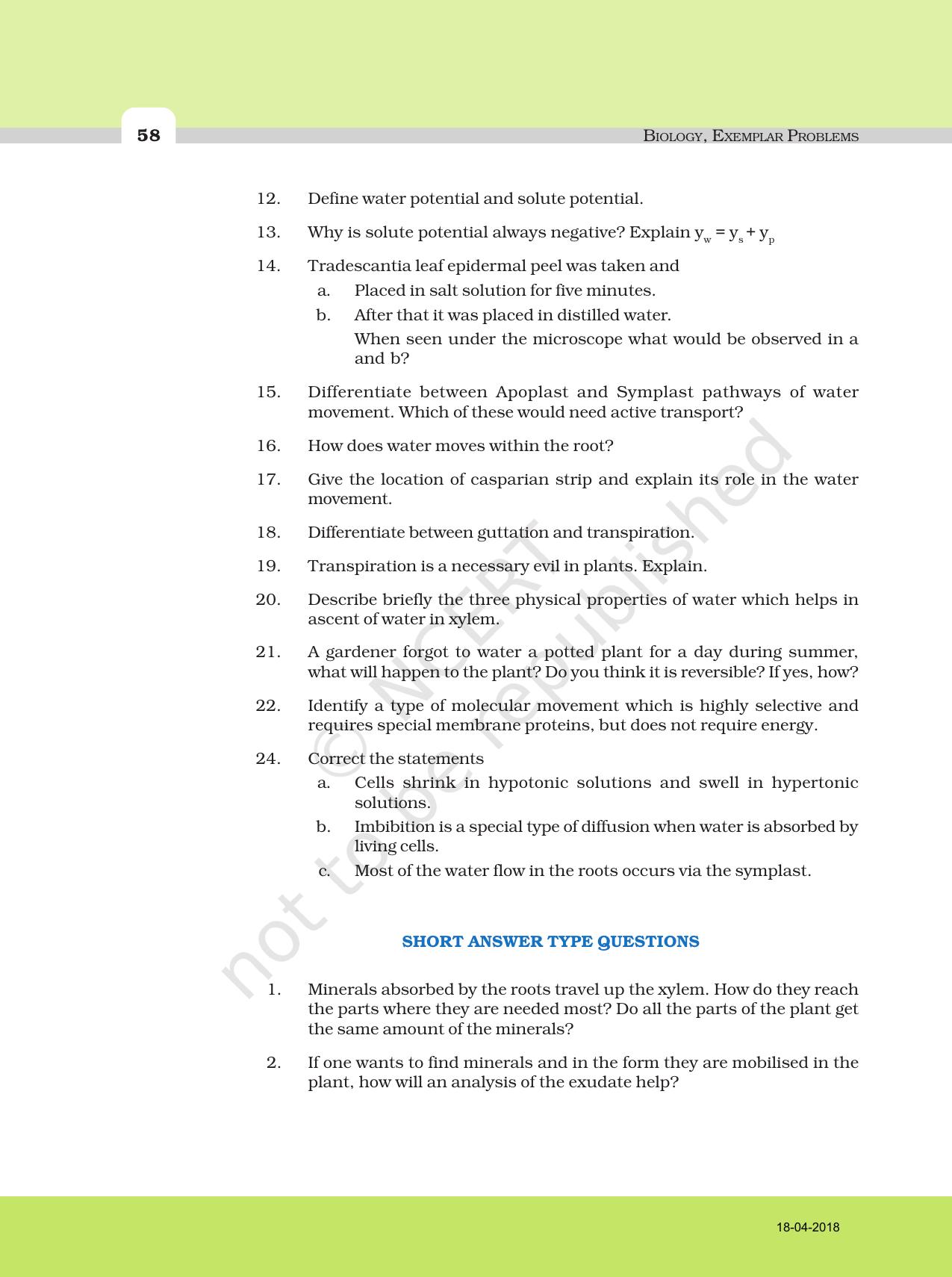 NCERT Exemplar Book for Class 11 Biology: Chapter 11 Transport in Plants - Page 5