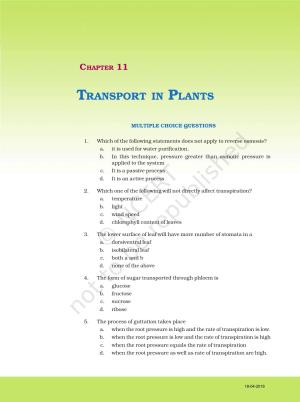NCERT Exemplar Book for Class 11 Biology: Chapter 11 Transport in Plants