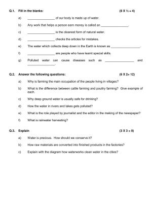 Worksheet for Class 4 Environmental Studies Assignment 4