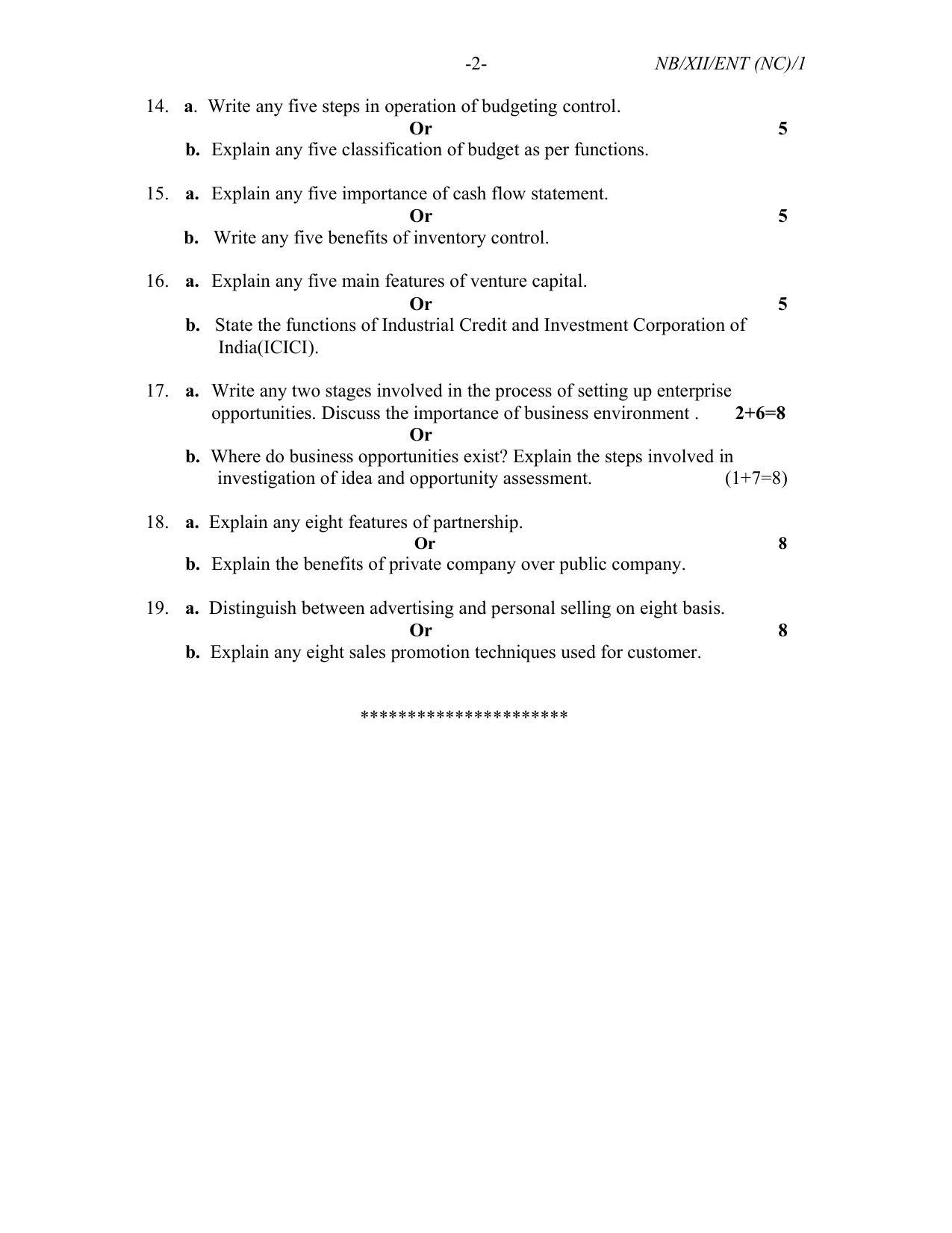 Nagaland Board Class 12 Entrepreneurship 2021 Question Paper - Page 2