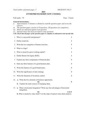 Nagaland Board Class 12 Entrepreneurship 2021 Question Paper