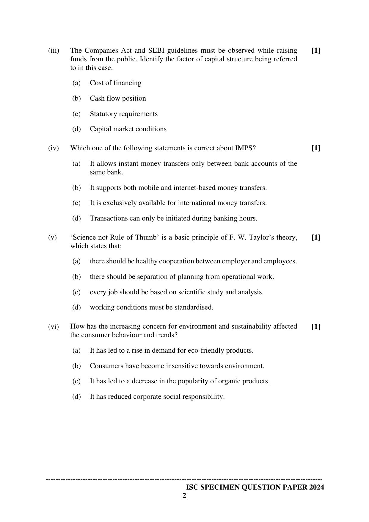 ISC Class 12 2024 Commerce Sample Paper - Page 2