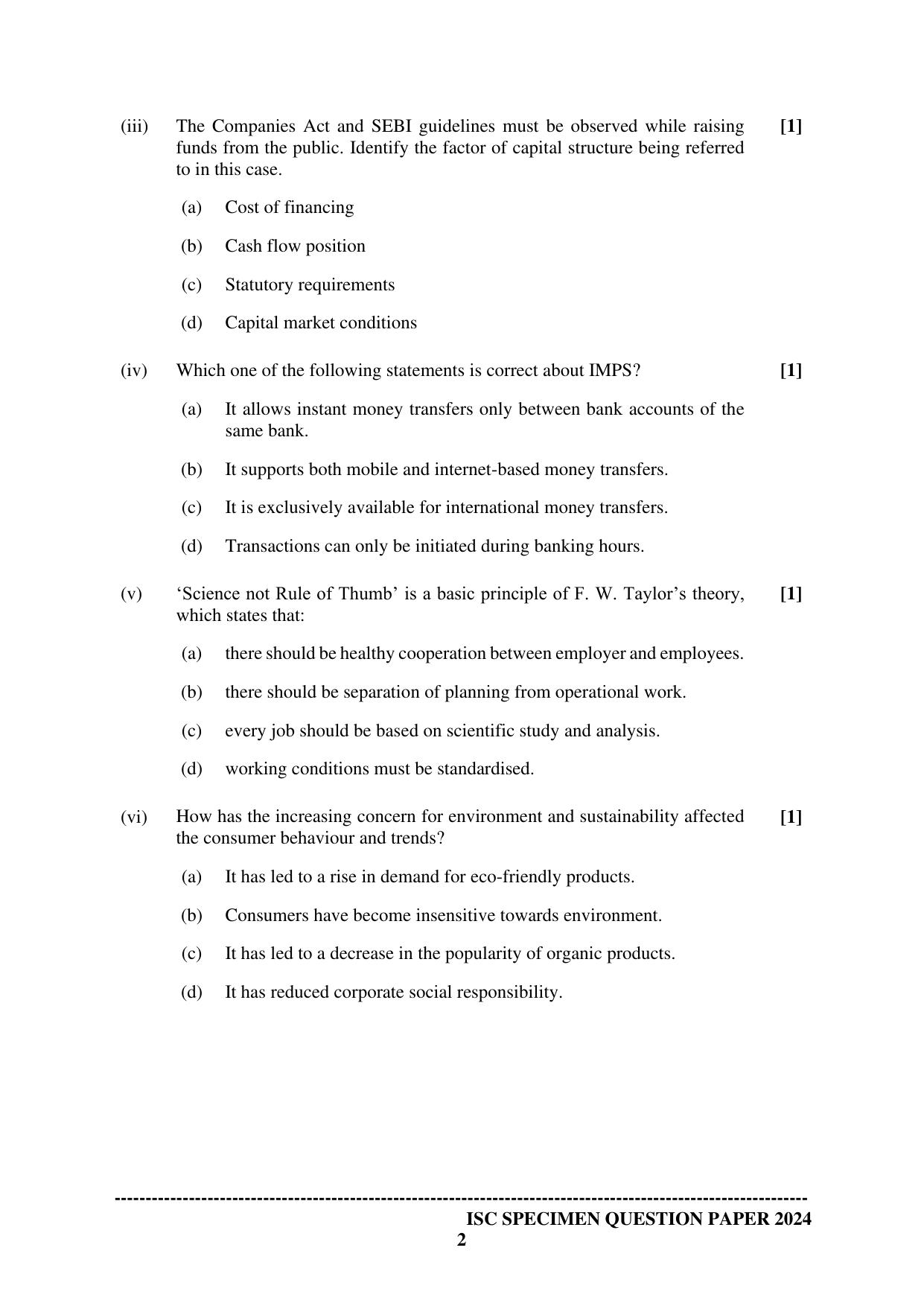 ISC Class 12 2024 Commerce Sample Paper - Page 2