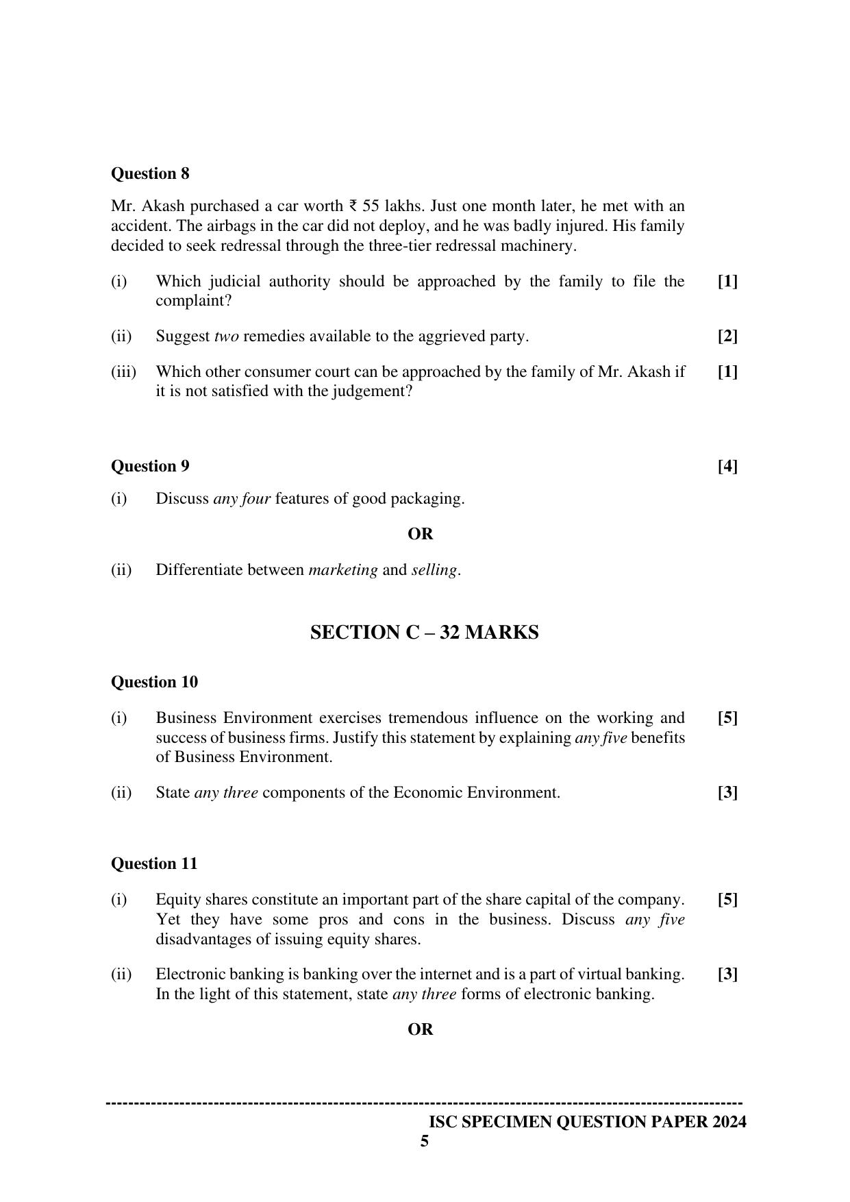 ISC Class 12 2024 Commerce Sample Paper - Page 5