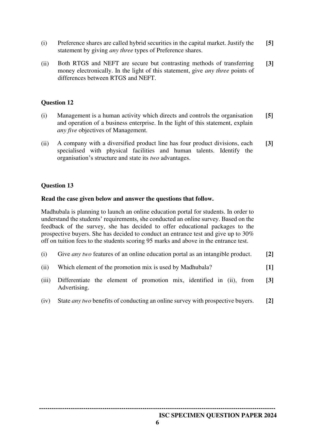 ISC Class 12 2024 Commerce Sample Paper - Page 6