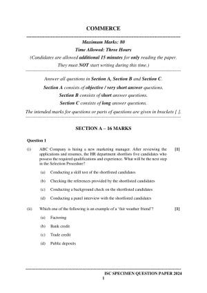 ISC Class 12 2024 Commerce Sample Paper