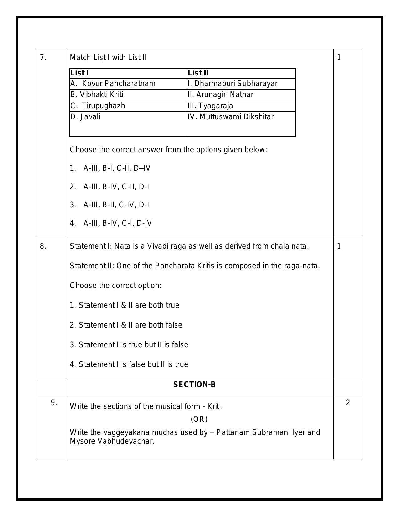CBSE Class 12 Carnatic Melodic Sample Paper 2024 - Page 3