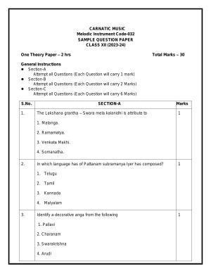 CBSE Class 12 Carnatic Melodic Sample Paper 2024