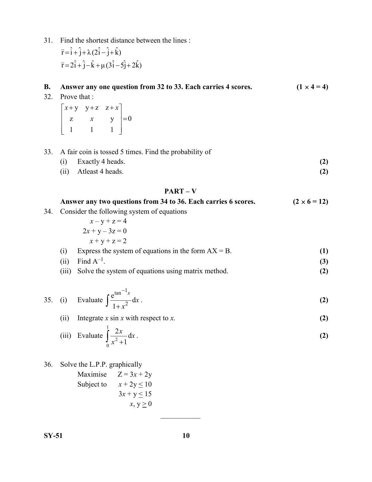 Kerala Plus Two Question Paper 2022 - Maths Commerce - Page 10