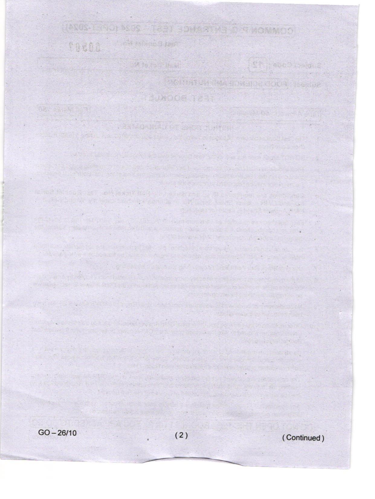 Odisha CPET 2024 FOOD SCIENCE NUTRITION Question Paper - Page 2