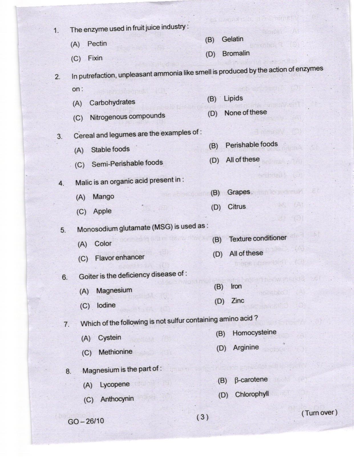 Odisha CPET 2024 FOOD SCIENCE NUTRITION Question Paper - Page 3