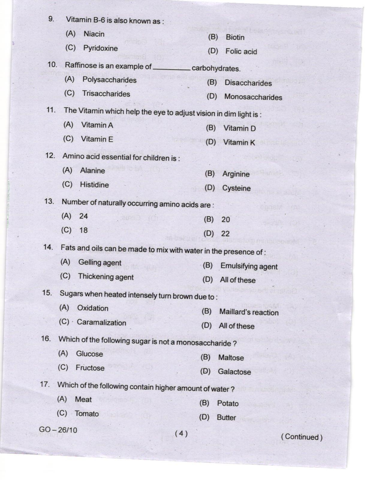 Odisha CPET 2024 FOOD SCIENCE NUTRITION Question Paper - Page 4