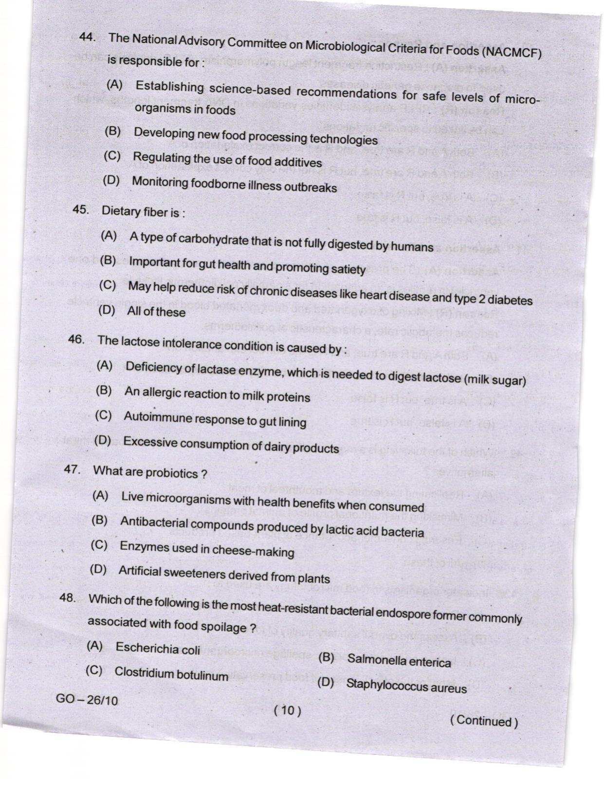 Odisha CPET 2024 FOOD SCIENCE NUTRITION Question Paper - Page 10
