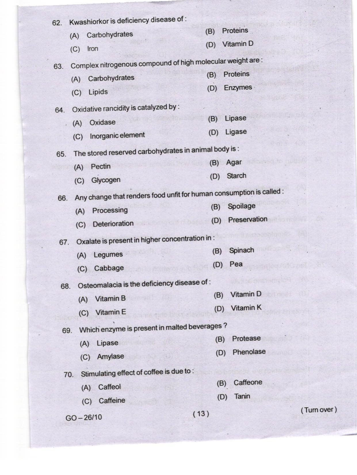 Odisha CPET 2024 FOOD SCIENCE NUTRITION Question Paper - Page 13