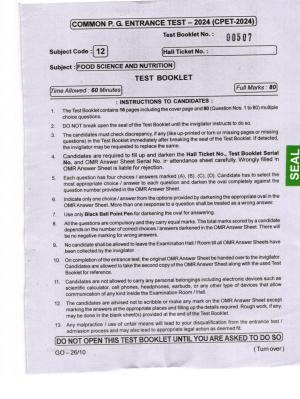 Odisha CPET 2024 FOOD SCIENCE NUTRITION Question Paper