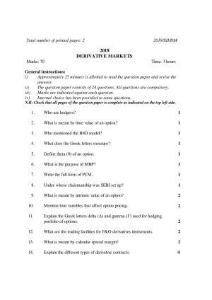 Nagaland Board Class 12 DERIVATIVE MARKETS 2018 Question Papers