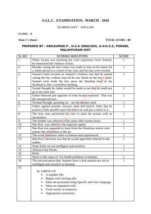 Kerala SSLC 2016 English Answer Key