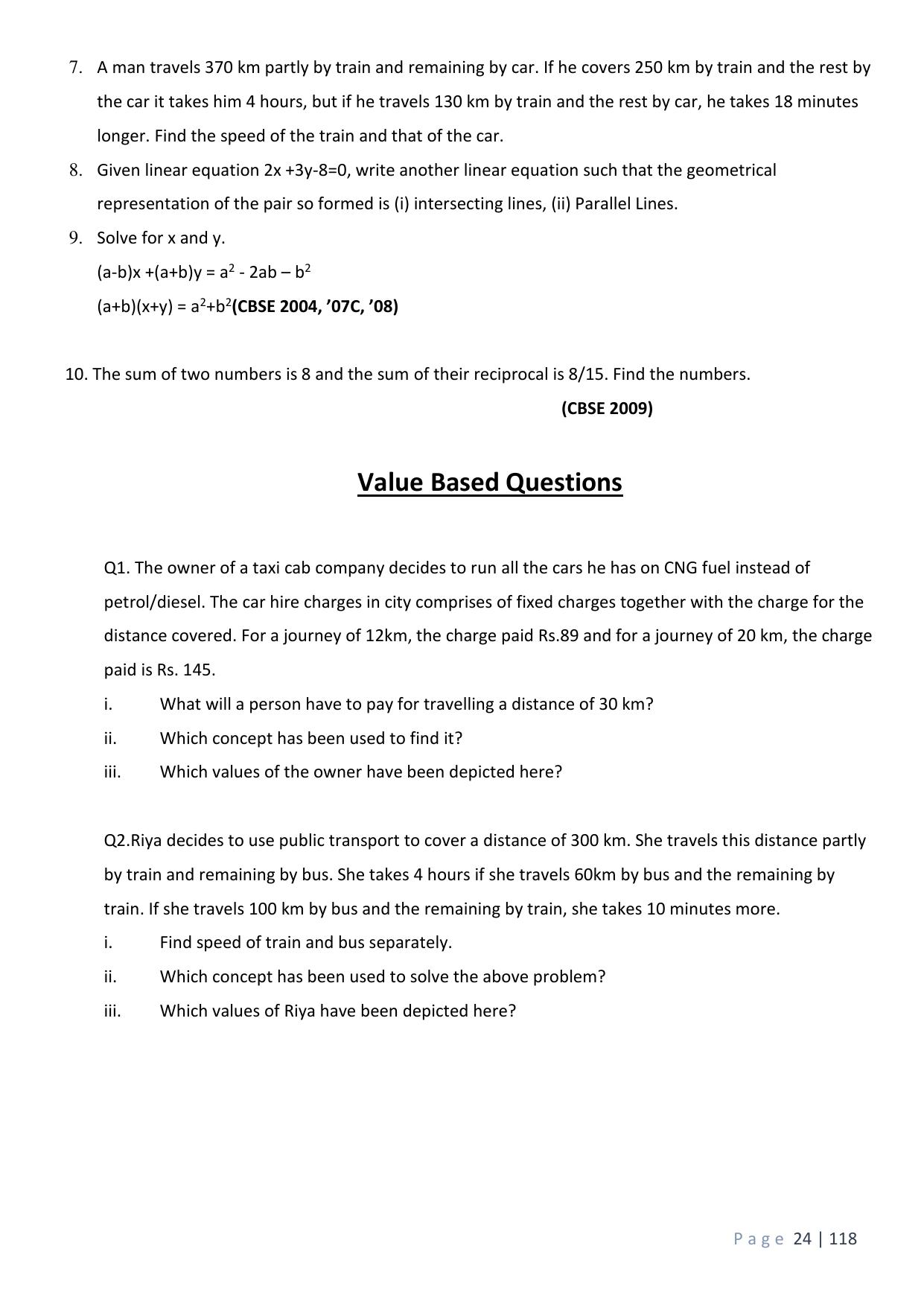 CBSE Worksheets for Class 10 Maths Linear Equations Assignment 9 - Page 5