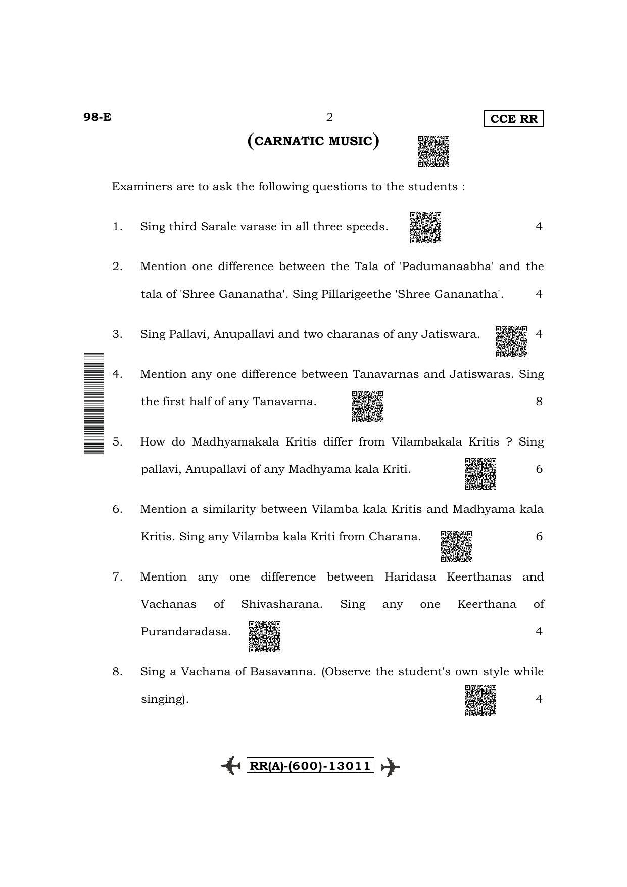 Karnataka SSLC Carnatic/Hindustani Music - English Medium (Supplementary) Question Paper 2022 (A Version-Practical) - Page 2