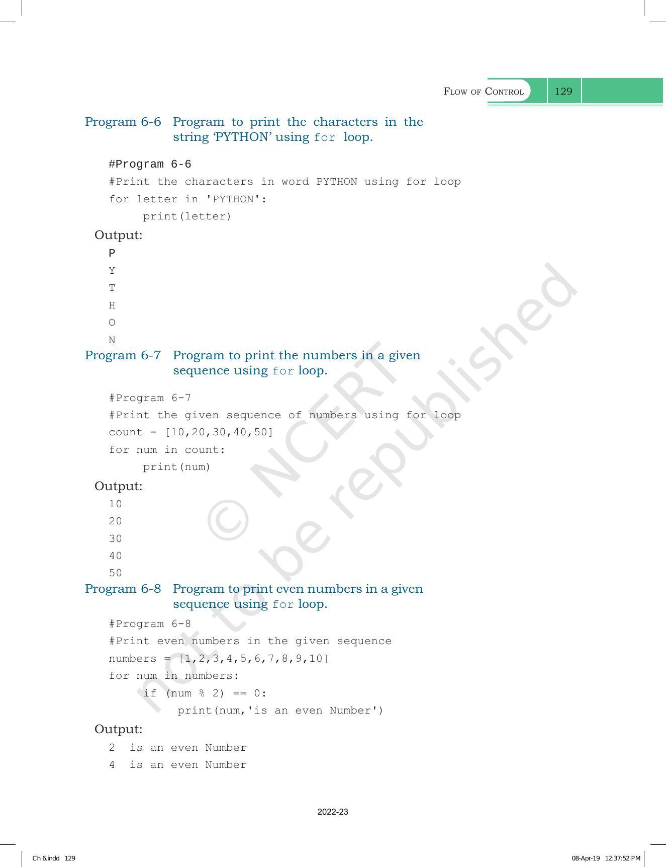 NCERT Book for Class 11 Computer Science Chapter 6 Flow of Control - Page 9