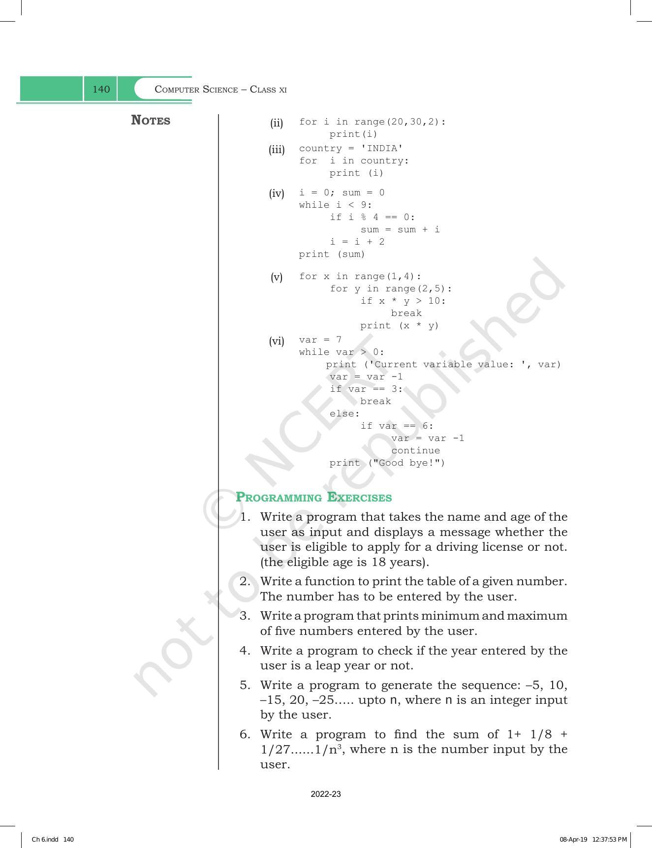 NCERT Book for Class 11 Computer Science Chapter 6 Flow of Control - Page 20