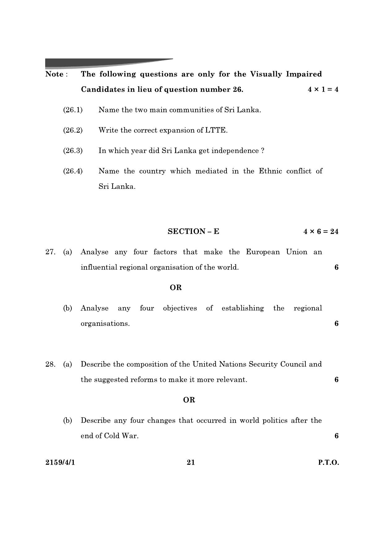 CBSE Class 12 59-4-1 Poltical Science 2024 Question Paper - Page 21