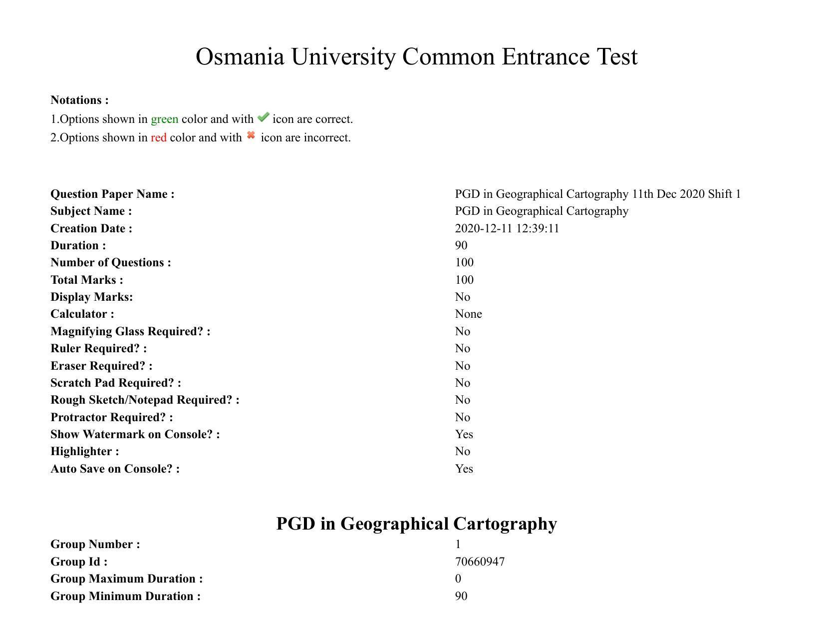 TS CPGET 2020 PGD in Geographical Cartography (Shift 1) Question Paper with Answer Key - Page 1