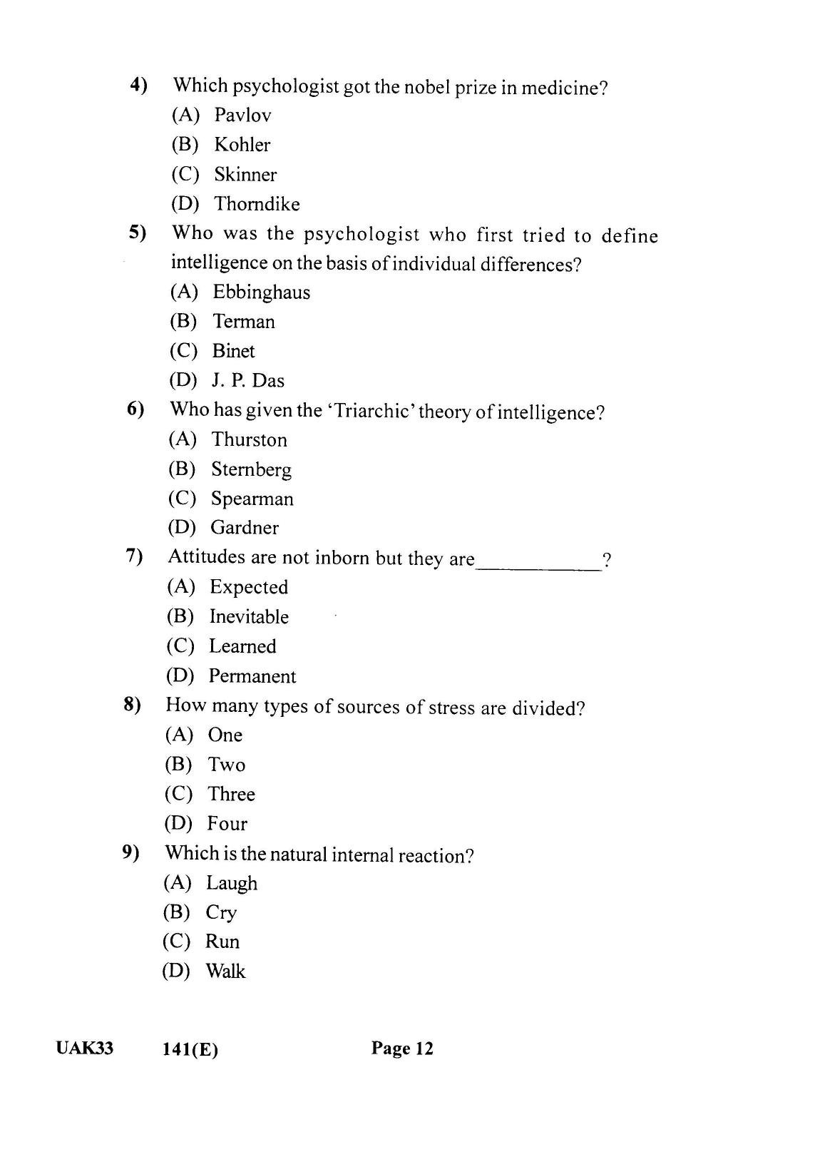 Gujarat Board Class 12th Question Paper 2021: (GHE) Psychology - Page 12