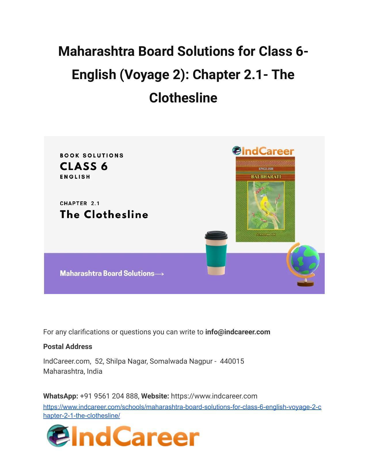 Maharashtra Board Solutions for Class 6- English (Voyage 2): Chapter 2.1- The Clothesline - Page 1