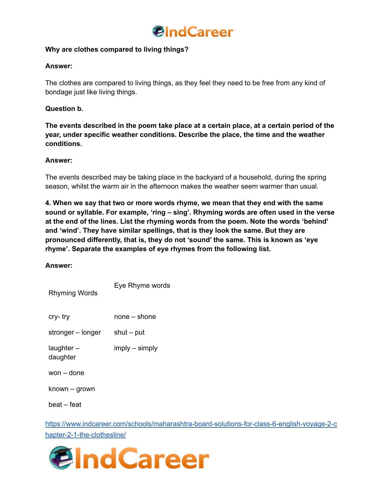 Maharashtra Board Solutions for Class 6- English (Voyage 2): Chapter 2.1- The Clothesline - Page 4