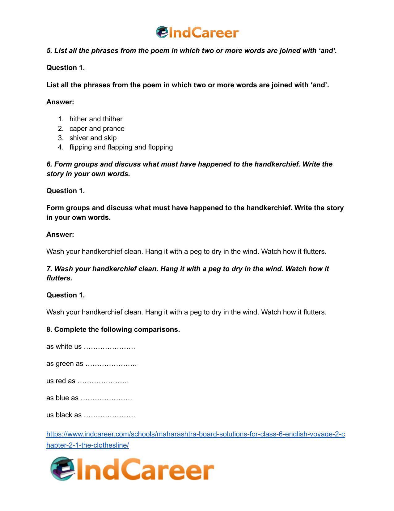 Maharashtra Board Solutions for Class 6- English (Voyage 2): Chapter 2.1- The Clothesline - Page 5