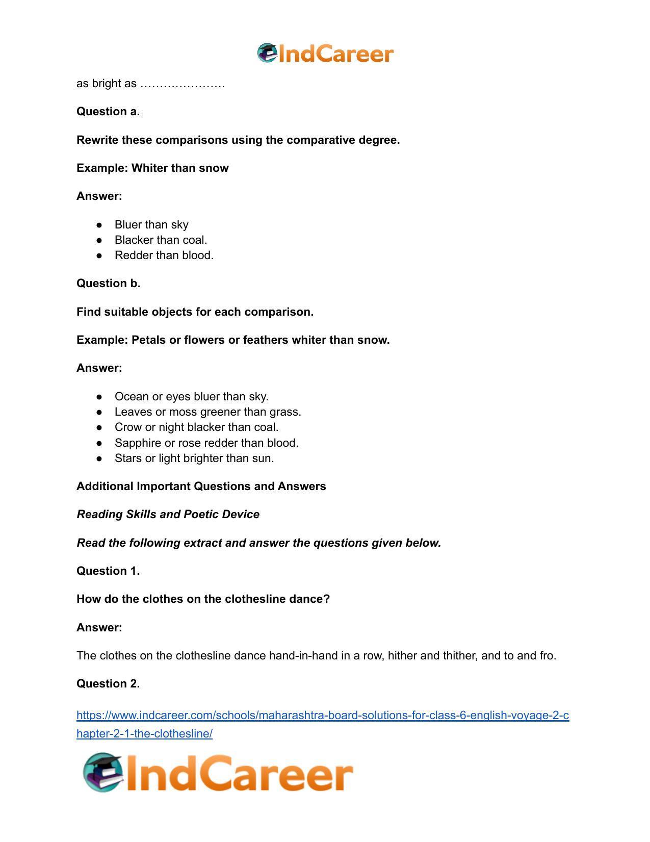 Maharashtra Board Solutions for Class 6- English (Voyage 2): Chapter 2.1- The Clothesline - Page 6