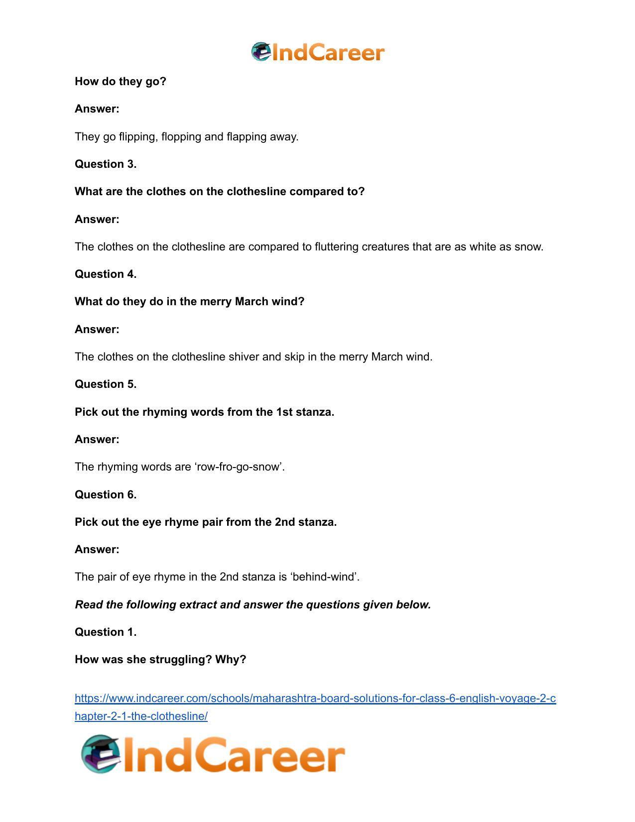 Maharashtra Board Solutions for Class 6- English (Voyage 2): Chapter 2.1- The Clothesline - Page 7