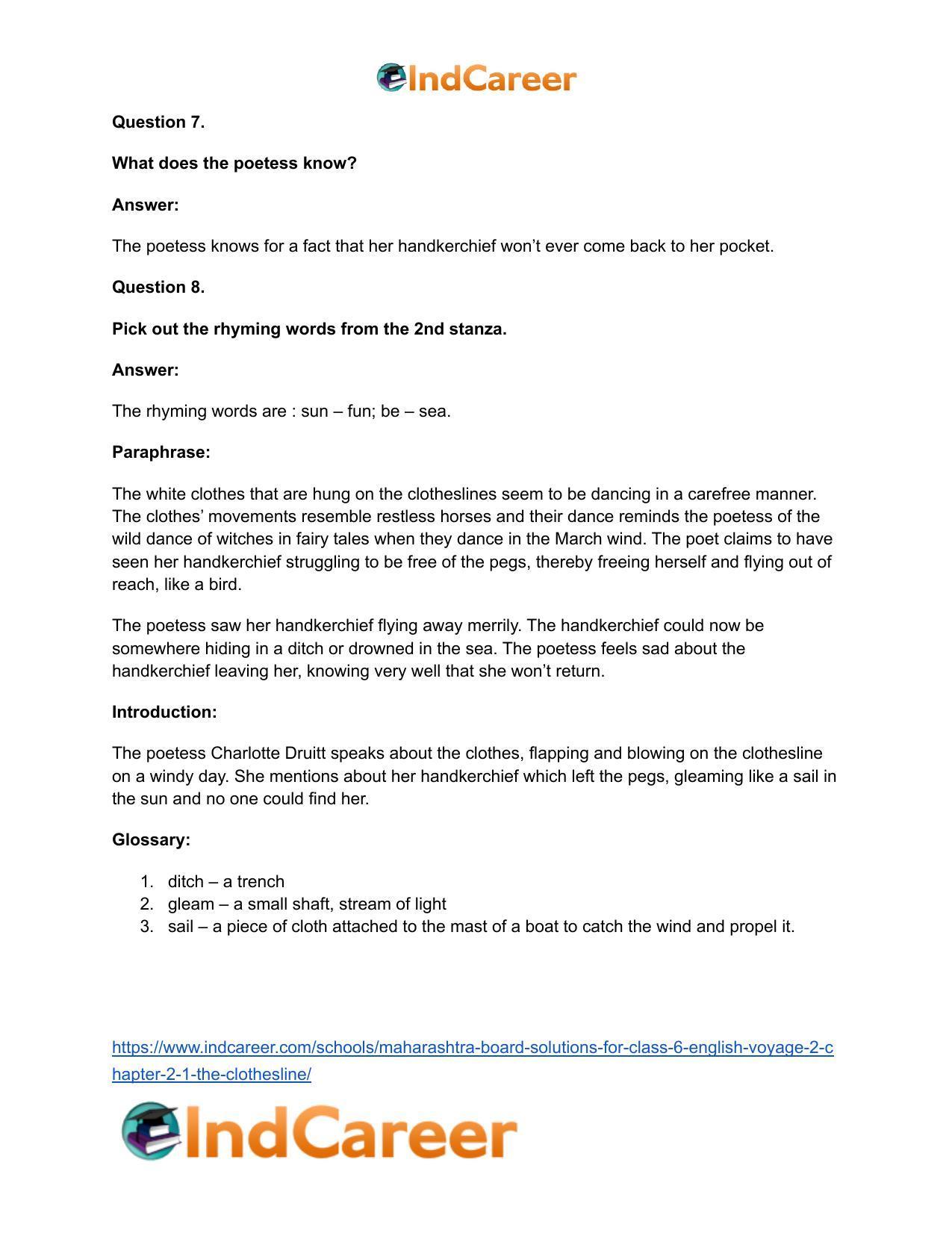 Maharashtra Board Solutions for Class 6- English (Voyage 2): Chapter 2.1- The Clothesline - Page 9