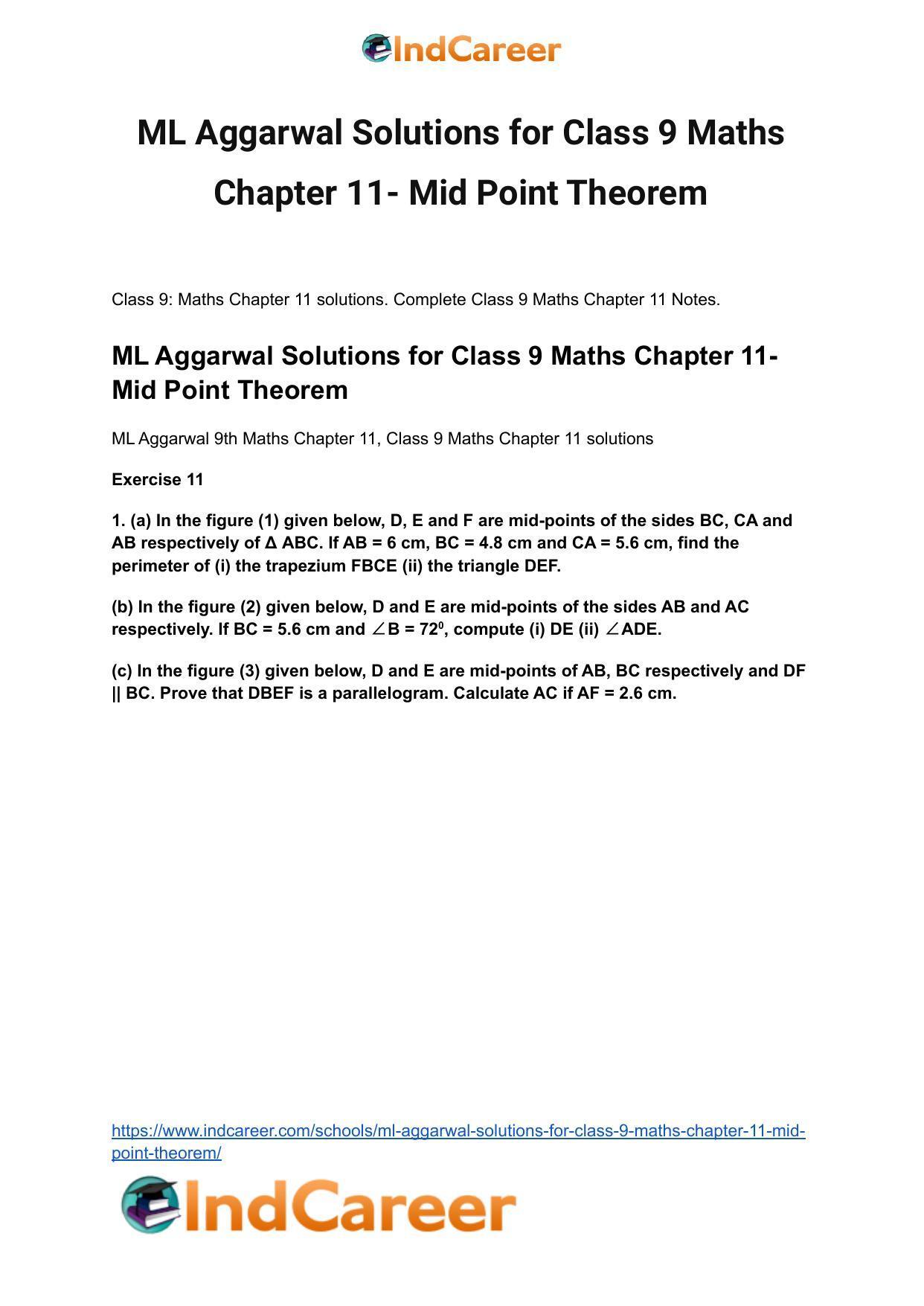 ML Aggarwal Solutions for Class 9 Maths Chapter 11- Mid Point Theorem - Page 2