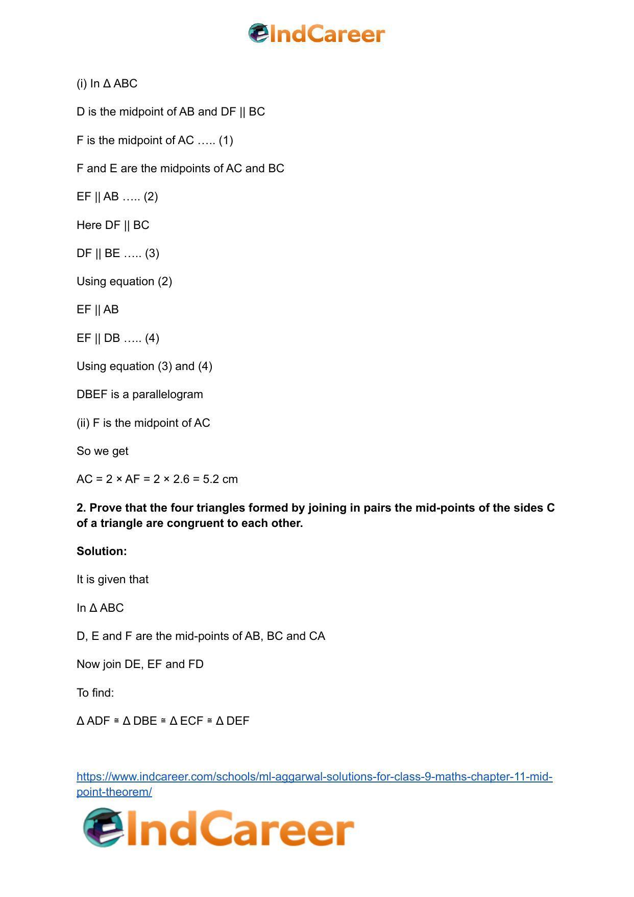 ML Aggarwal Solutions for Class 9 Maths Chapter 11- Mid Point Theorem - Page 7