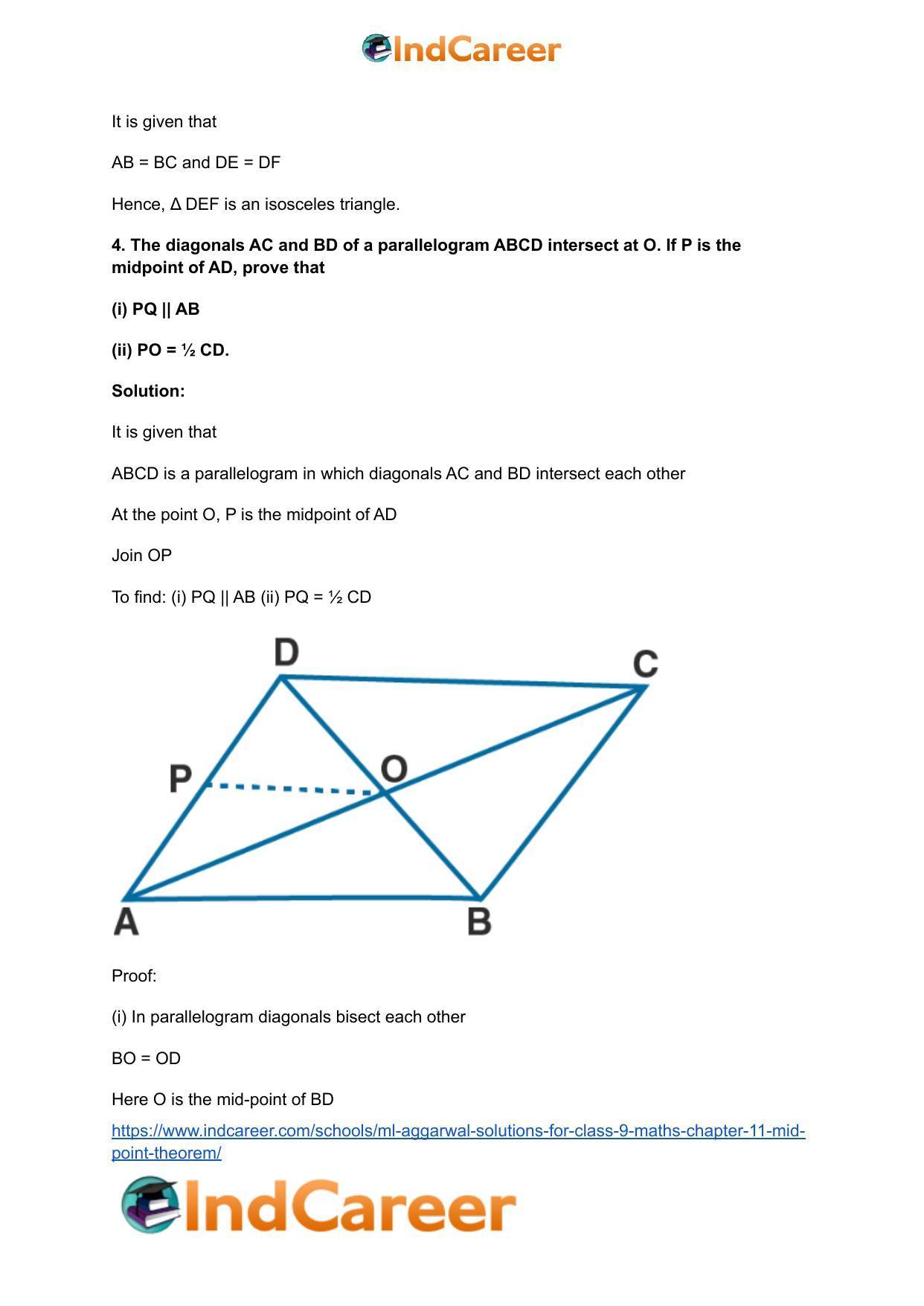 ML Aggarwal Solutions for Class 9 Maths Chapter 11- Mid Point Theorem - Page 10