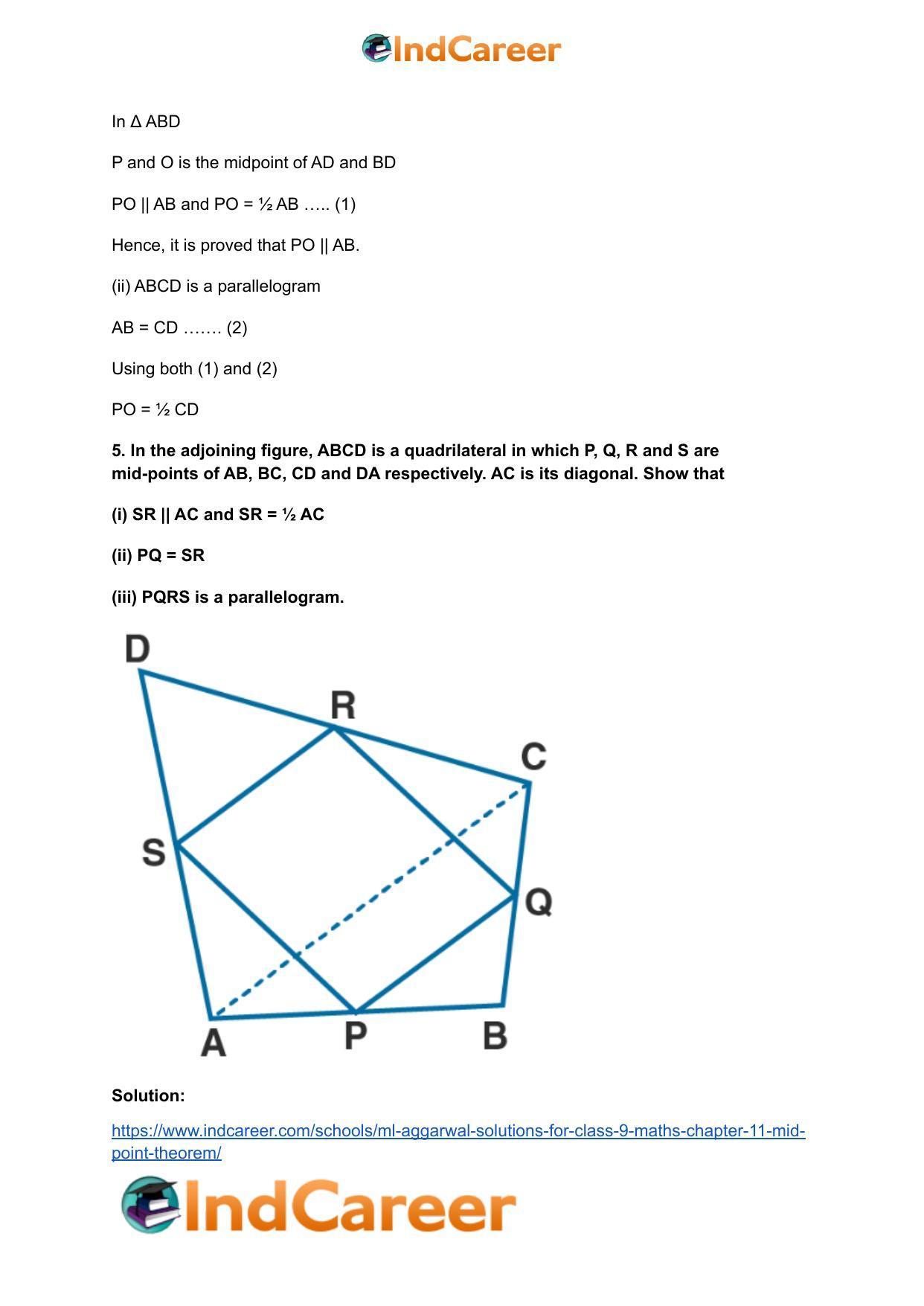ML Aggarwal Solutions for Class 9 Maths Chapter 11- Mid Point Theorem - Page 11