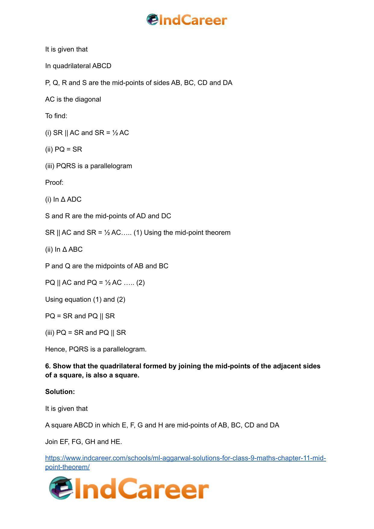 ML Aggarwal Solutions for Class 9 Maths Chapter 11- Mid Point Theorem - Page 12