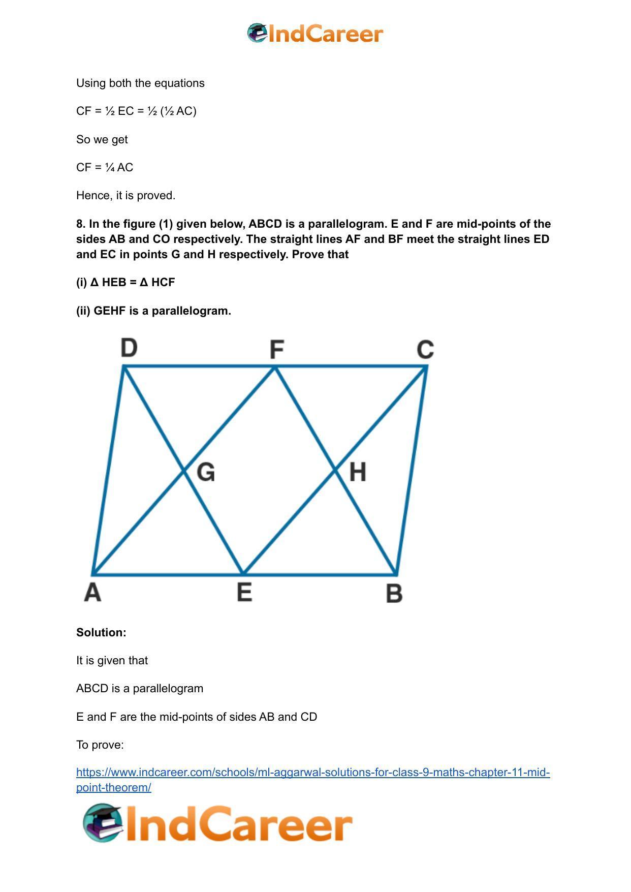 ML Aggarwal Solutions for Class 9 Maths Chapter 11- Mid Point Theorem - Page 16
