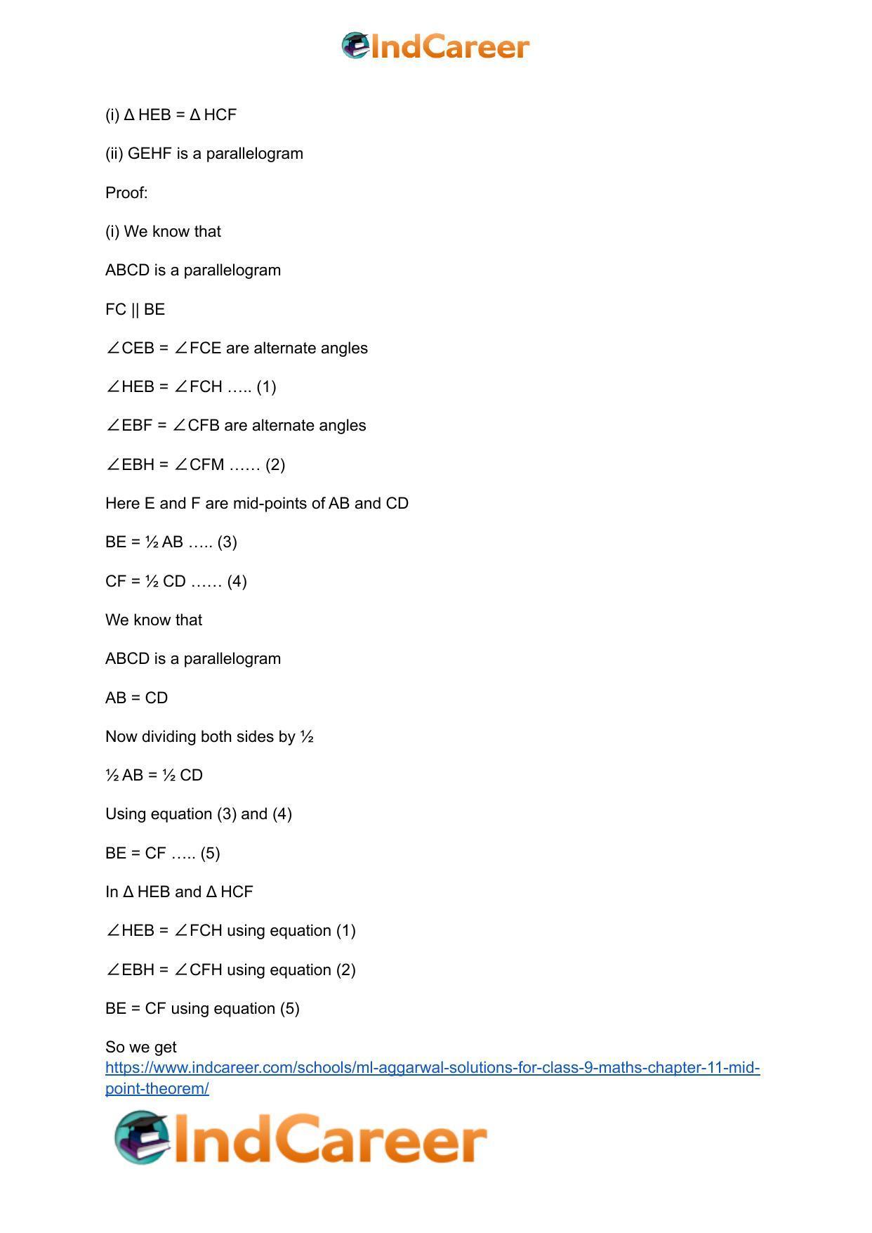 ML Aggarwal Solutions for Class 9 Maths Chapter 11- Mid Point Theorem - Page 17
