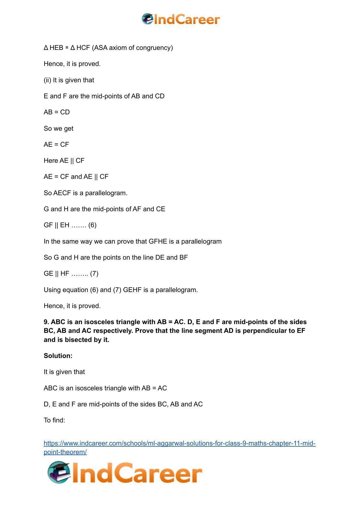ML Aggarwal Solutions for Class 9 Maths Chapter 11- Mid Point Theorem - Page 18