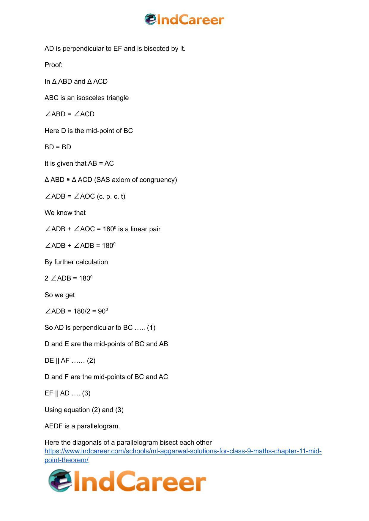 ML Aggarwal Solutions for Class 9 Maths Chapter 11- Mid Point Theorem - Page 19