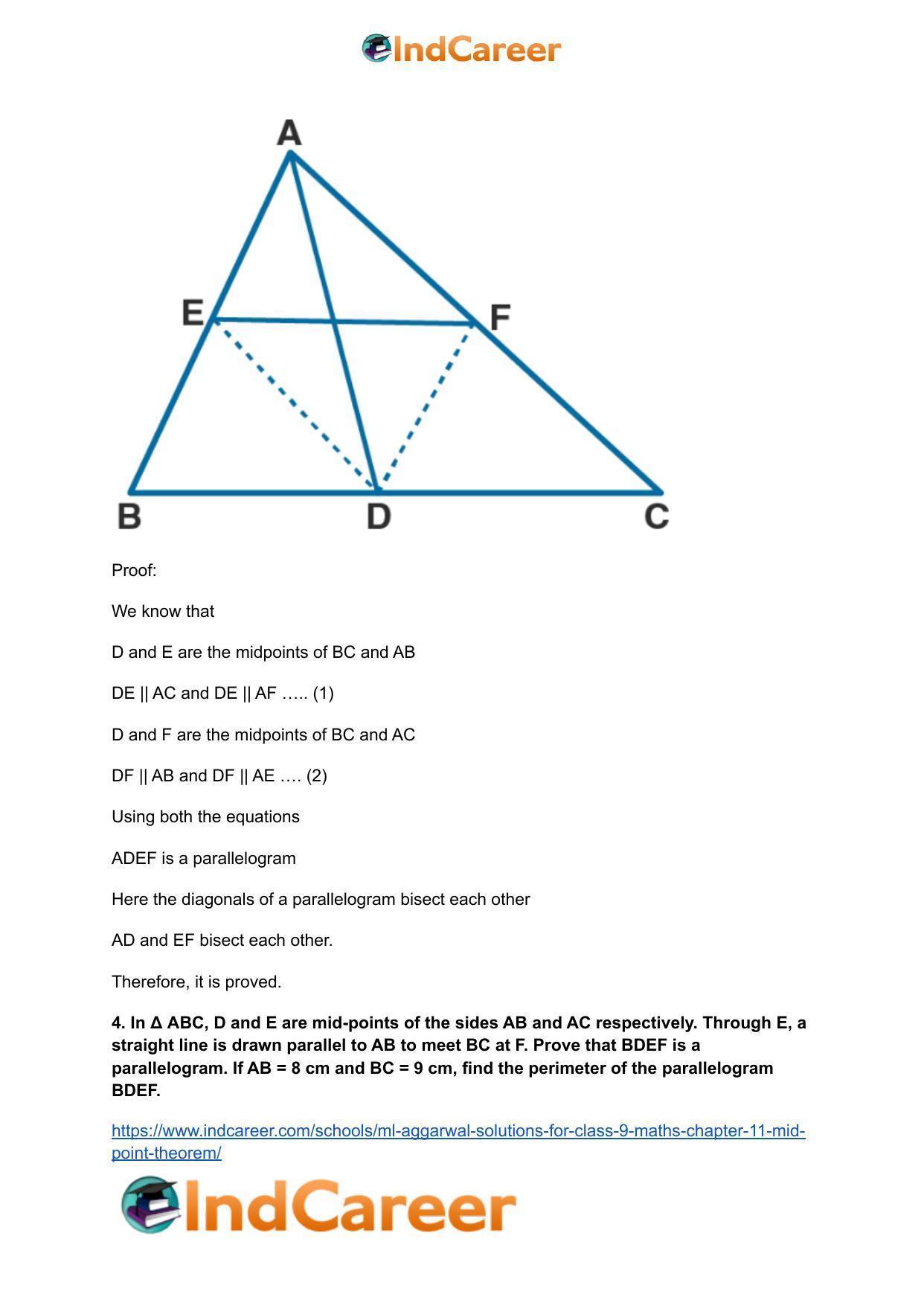 ML Aggarwal Solutions for Class 9 Maths Chapter 11- Mid Point Theorem - Page 36