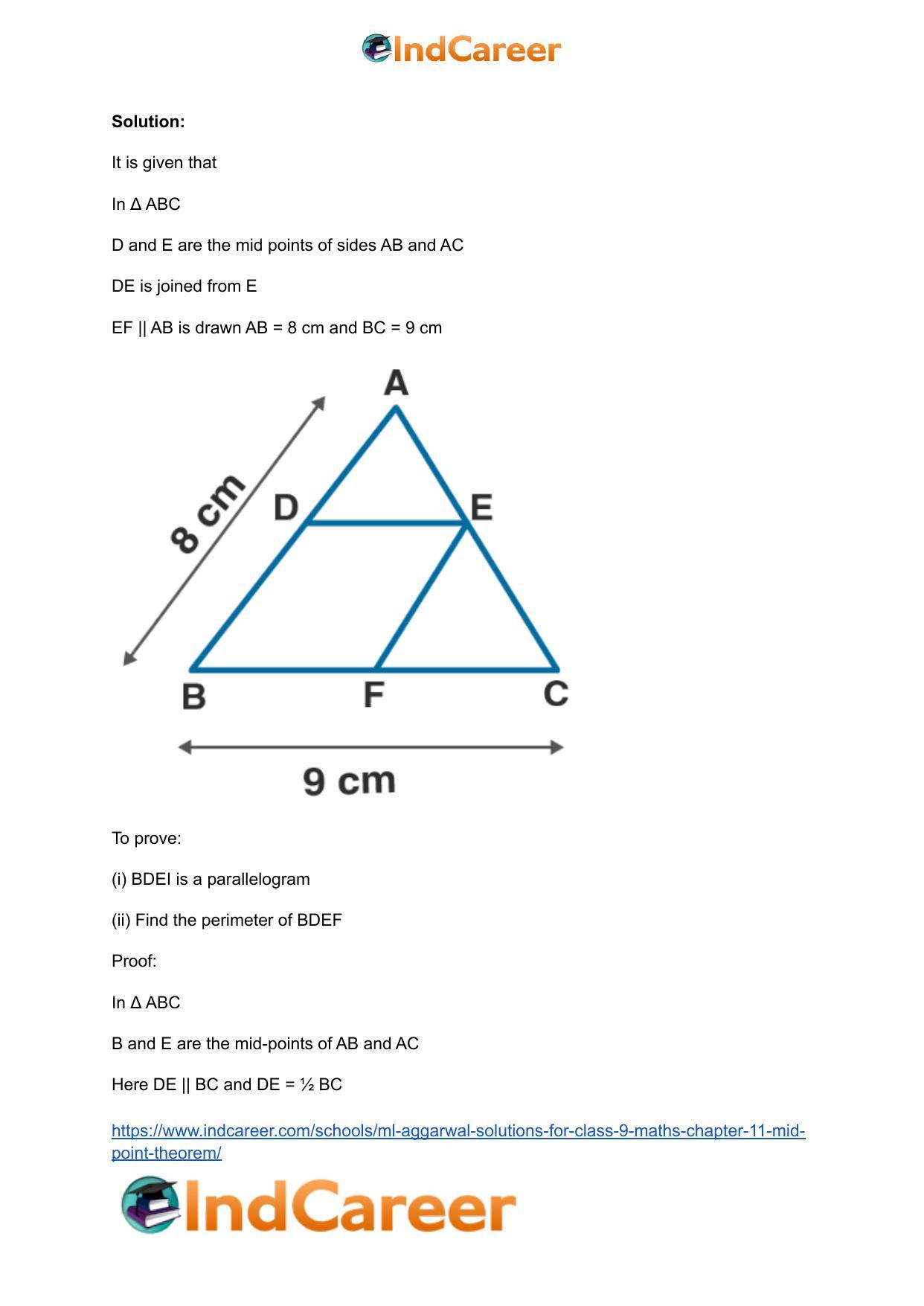 ML Aggarwal Solutions for Class 9 Maths Chapter 11- Mid Point Theorem - Page 37