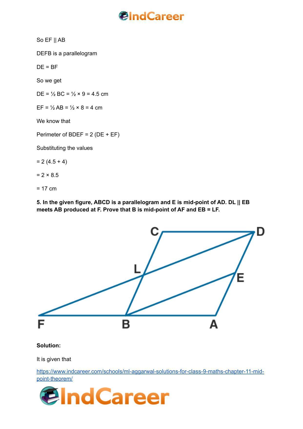 ML Aggarwal Solutions for Class 9 Maths Chapter 11- Mid Point Theorem - Page 38