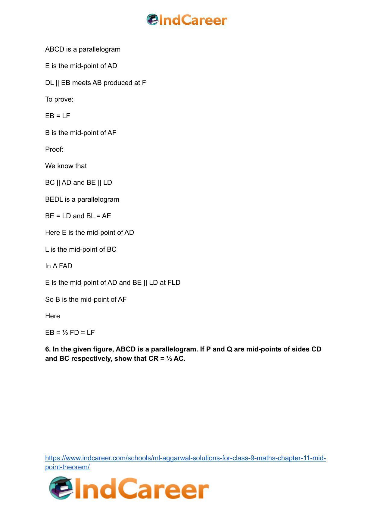 ML Aggarwal Solutions for Class 9 Maths Chapter 11- Mid Point Theorem - Page 39