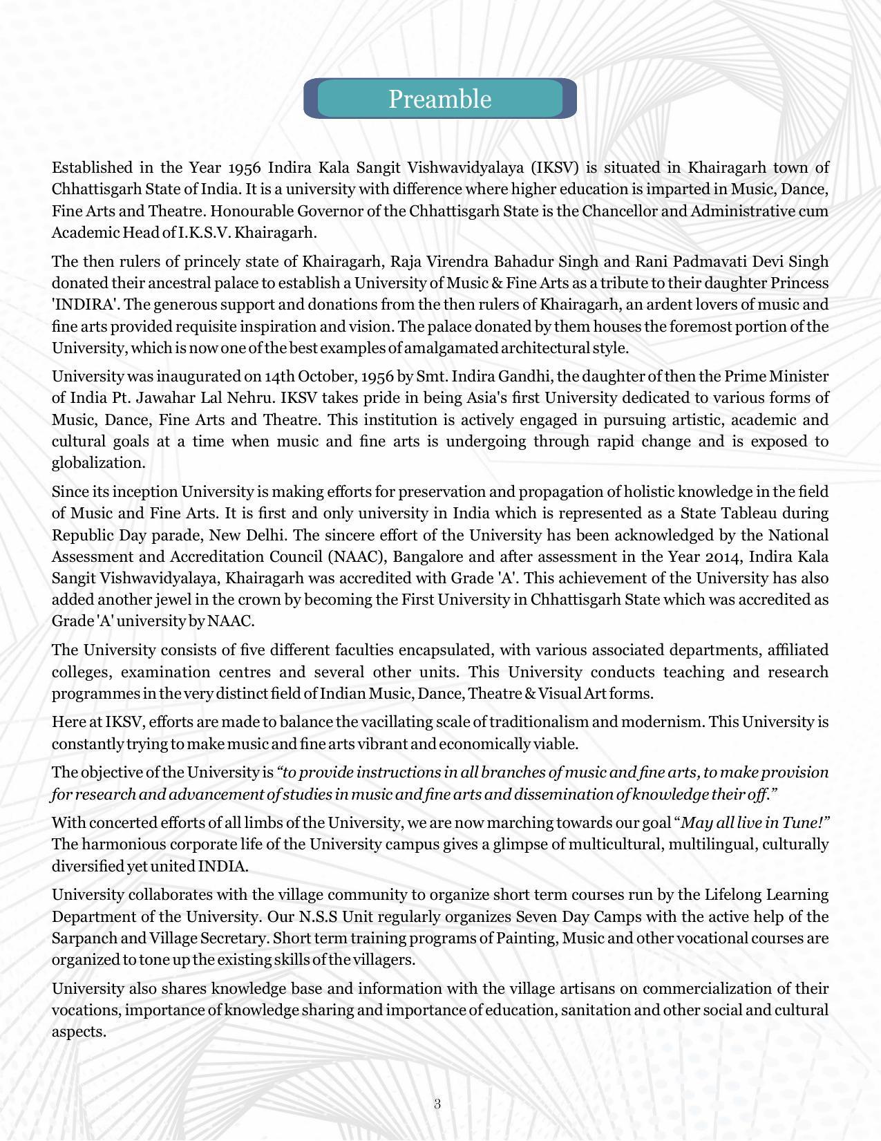Indira Kala Sangit Vishwavidyalay (University) (IKSVV), Khairagarh 2021-22 (prospectus) - Page 7
