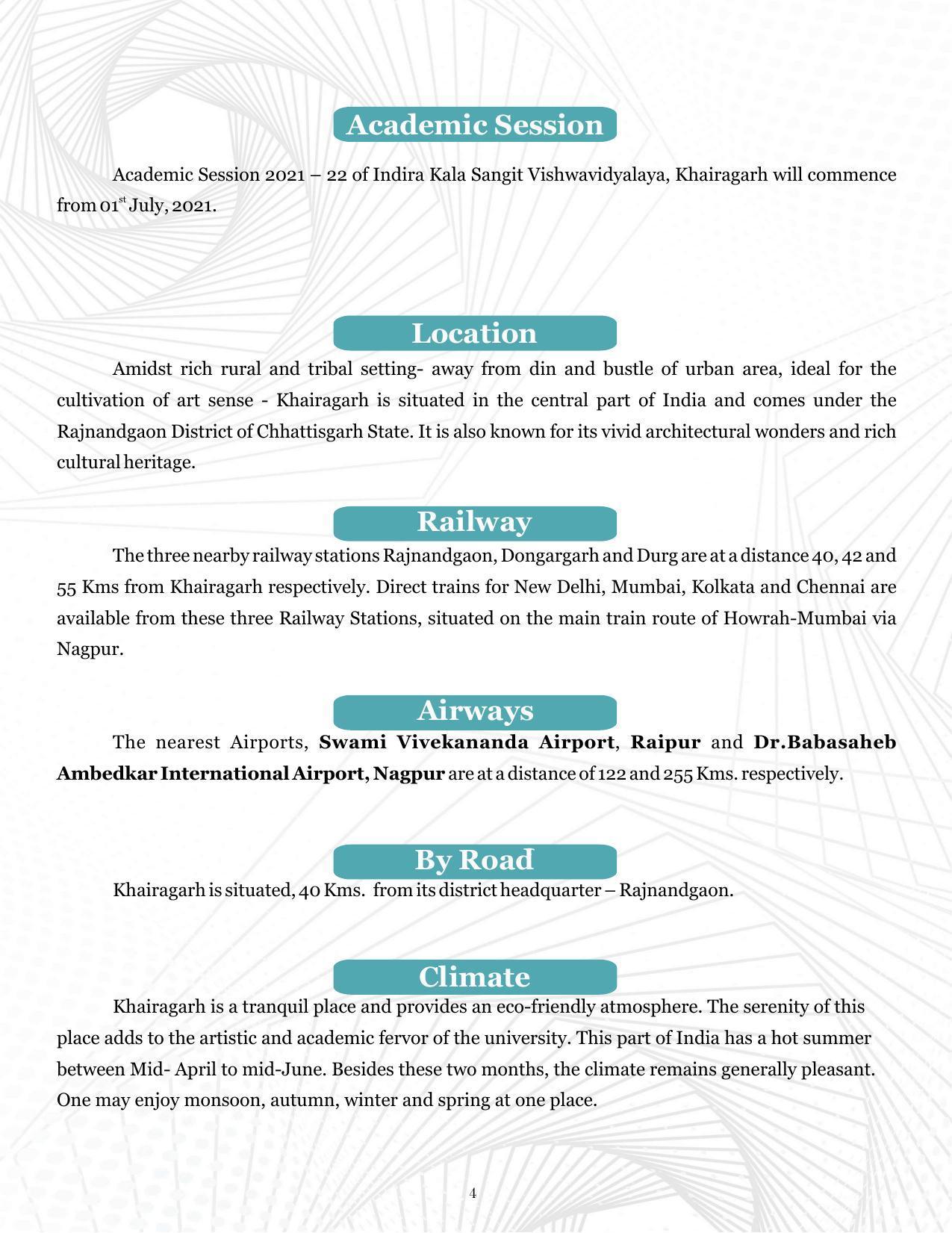 Indira Kala Sangit Vishwavidyalay (University) (IKSVV), Khairagarh 2021-22 (prospectus) - Page 8