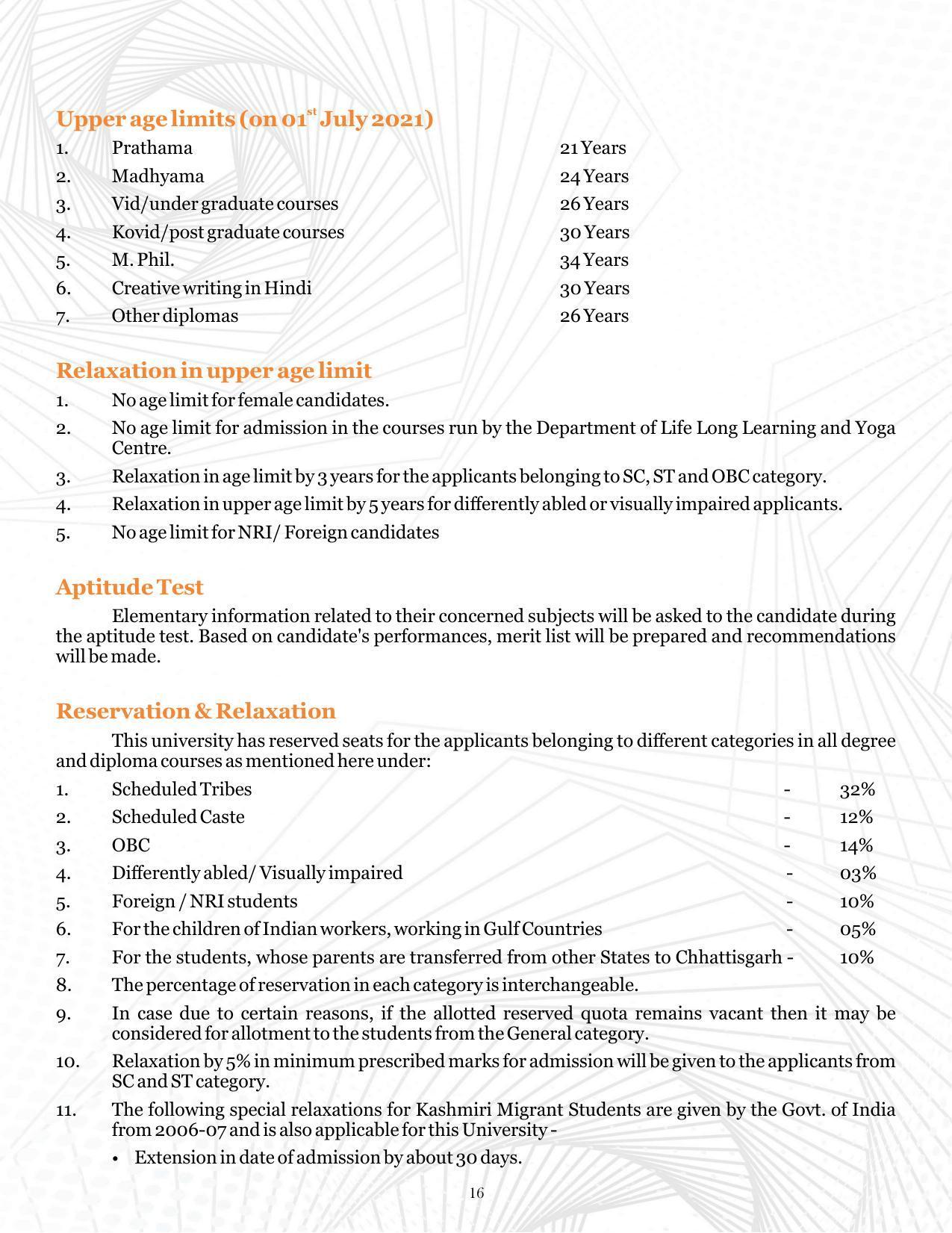 Indira Kala Sangit Vishwavidyalay (University) (IKSVV), Khairagarh 2021-22 (prospectus) - Page 20